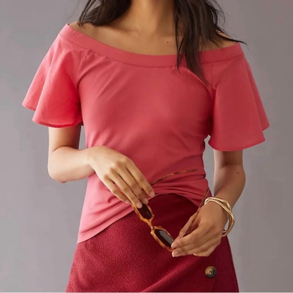 Anthropologie Maeve Off the Shoulder Flutter Top